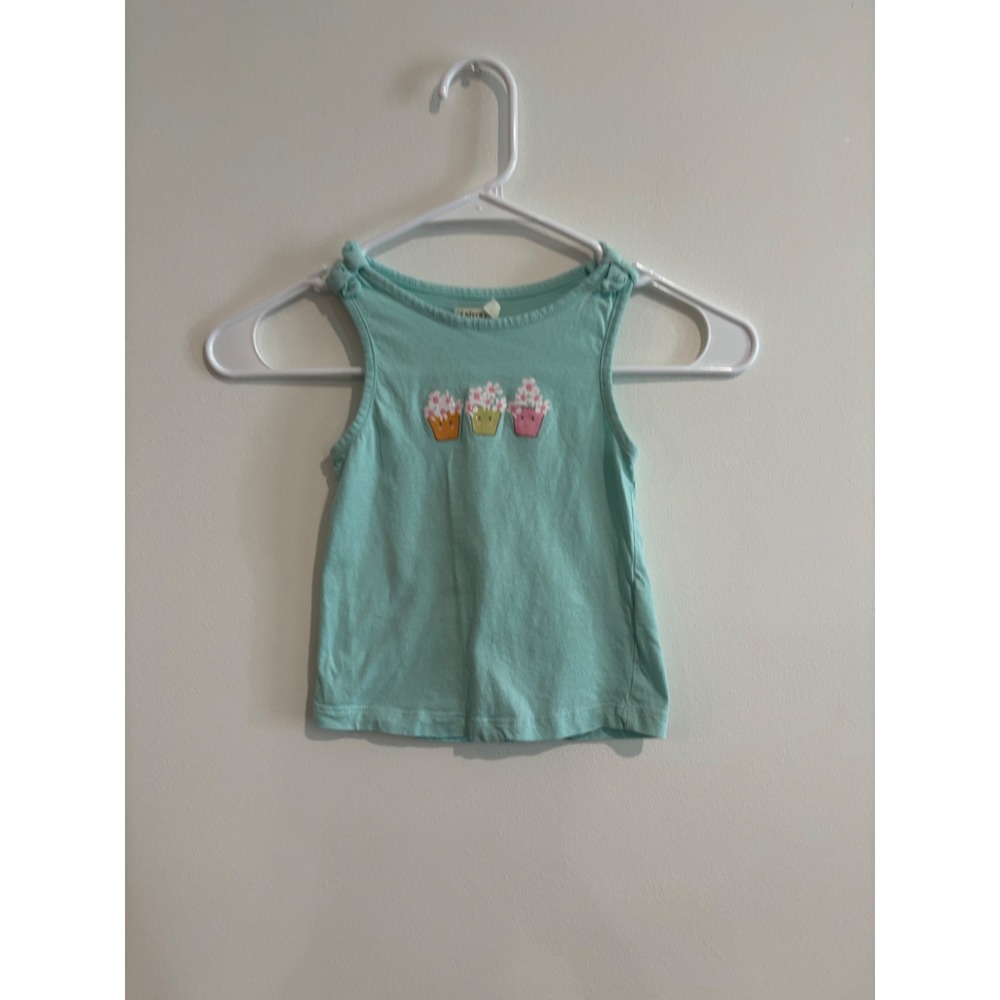 Sfera‎ Cupcake Embroidered Tank Top girls Size 3-4 Mint Green Shoulder Knots